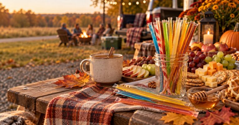 Colorful-honey-sticks-displayed-beside-fall-snacks-apples-cheese-crackers-and-a-warm-drink-at-an-outdoor-autumn-gathering-website